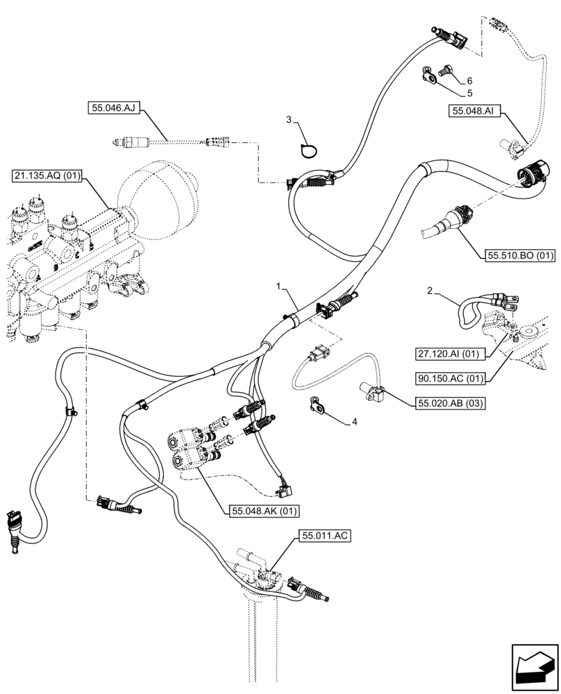 Схема запчастей Case IH FARMALL 115C - (55.100.BE[04]) - VAR - 330581, 390328, 743559, 744580, 744581, 744990 - TRANSMISSION, HARNESS (55) - ELECTRICAL SYSTEMS