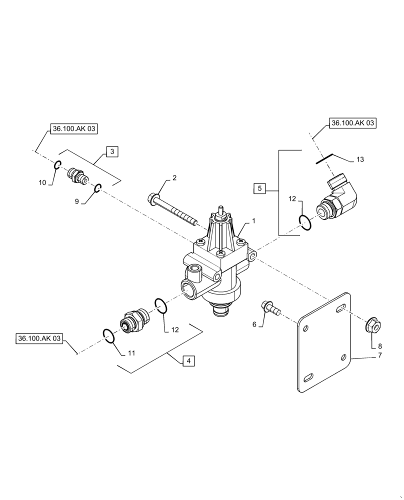 Схема запчастей Case IH 8240 - (36.100.AK[08]) - VAR - 722525 - PRESSURE RELIEF VALVE, AIR COMPRESSOR AND RESERVOIR (36) - PNEUMATIC SYSTEM