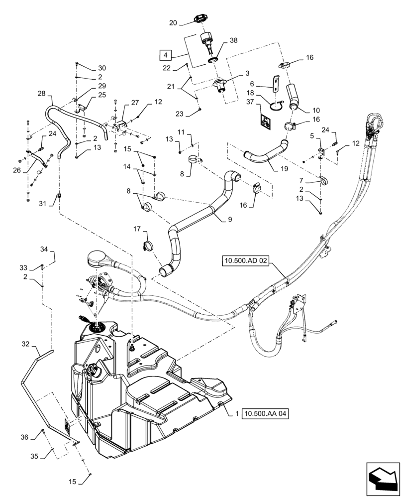 Схема запчастей Case IH QUADTRAC 470 - (10.500.AA[03]) - DEF/ADBLUE TANK LINES, BTW ZEF303001 - ZFF304113 (10) - ENGINE