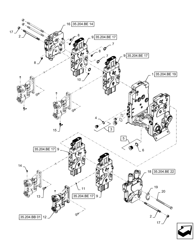 Схема запчастей Case IH QUADTRAC 580 - (35.204.BE[06]) - AUXILIARY CONTROL VALVE, 4-SPOOL, WITH 3 POINT HITCH AND TRAILER BRAKE (35) - HYDRAULIC SYSTEMS