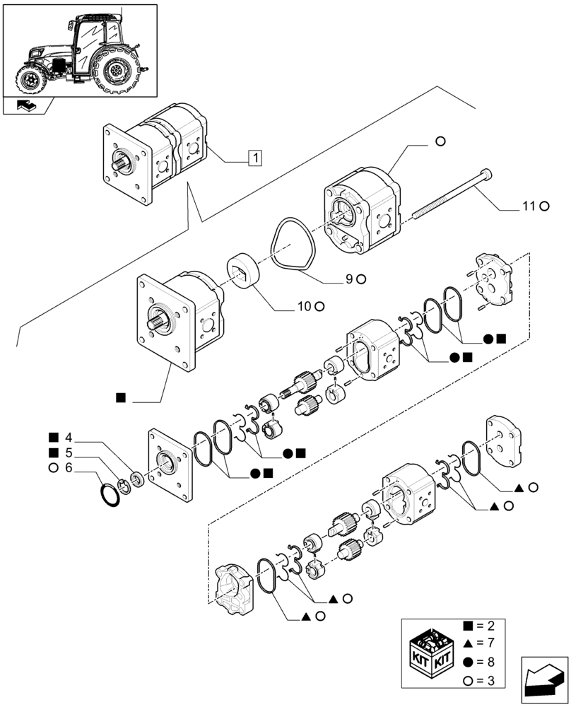 Схема запчастей Case IH FARMALL 85C - (1.42.0/ B) - HYDRAULIC PUMP - BREAKDOWN (04) - FRONT AXLE & STEERING