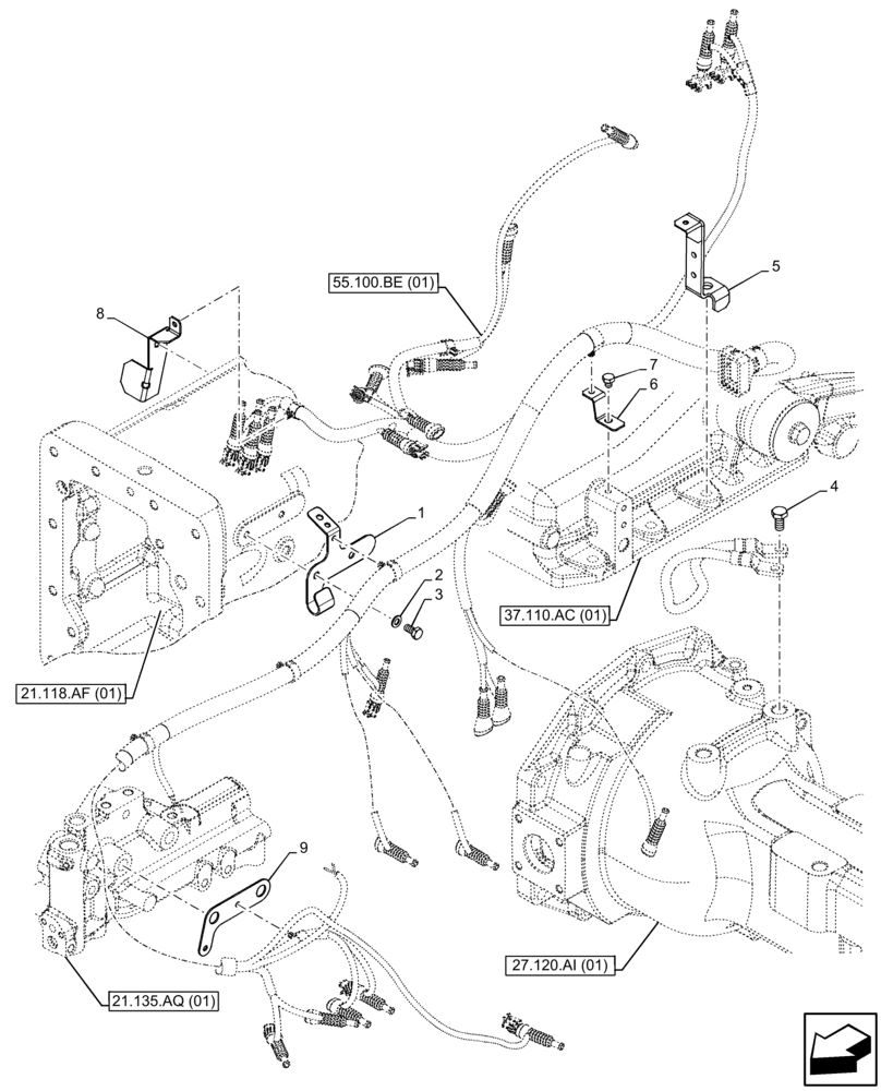 Схема запчастей Case IH FARMALL 95C - (55.100.BE[05]) - TRANSMISSION, HARNESS, BRACKET (55) - ELECTRICAL SYSTEMS