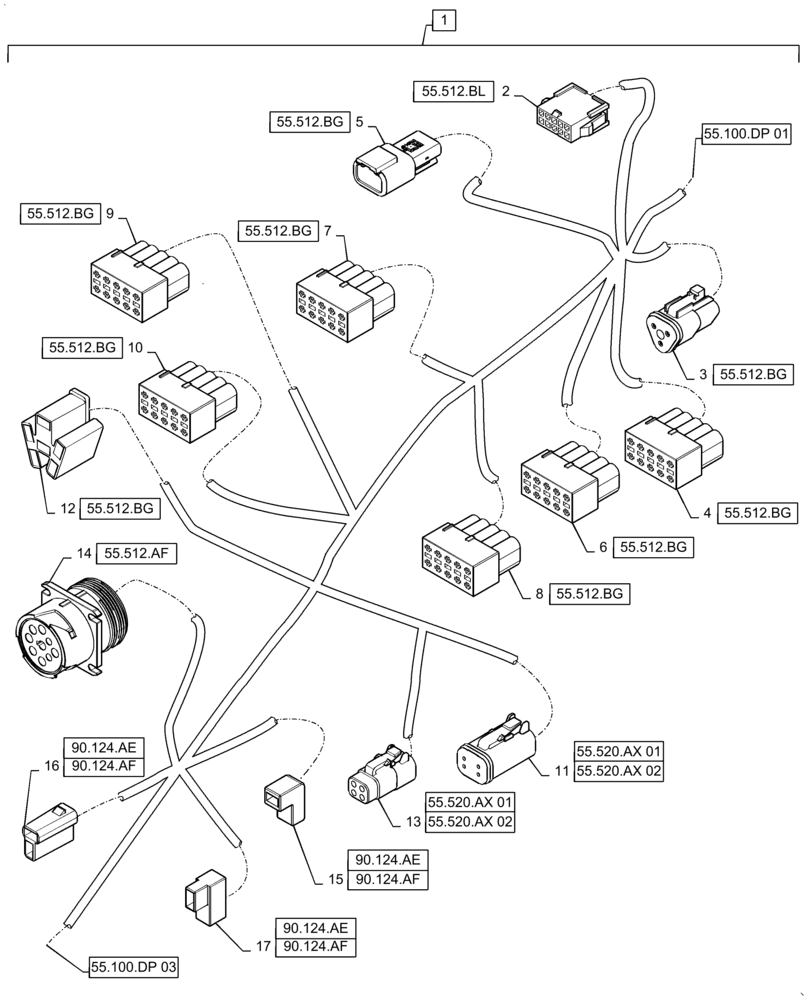 Схема запчастей Case IH WD2304 - (55.100.DP[02]) - WIRE HARNESS & CONNECTOR, DRAPER, CD6 (CONT.) (55) - ELECTRICAL SYSTEMS