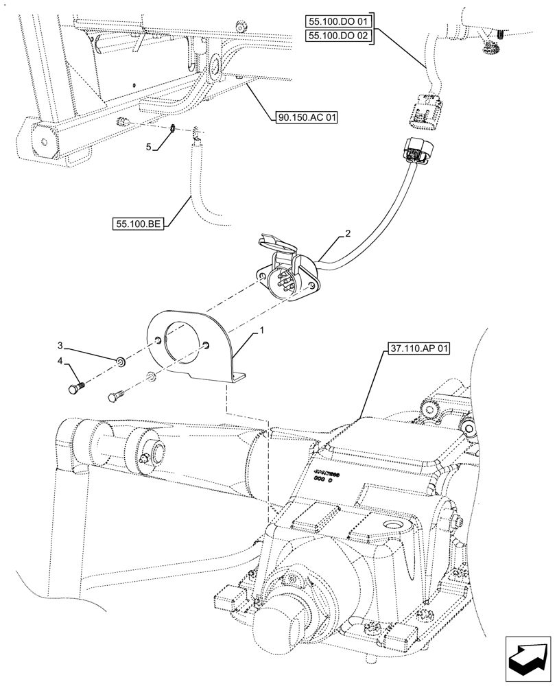 Схема запчастей Case IH FARMALL 120A - (55.510.BM[05]) - VAR - 391610, 393315 - POWER SOCKET, BRACKET (55) - ELECTRICAL SYSTEMS