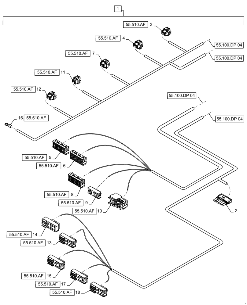 Схема запчастей Case IH WD1904 - (55.100.DP[05]) - WIRE HARNESS & CONNECTOR, DRAPER, CD6 (CONT.) (55) - ELECTRICAL SYSTEMS