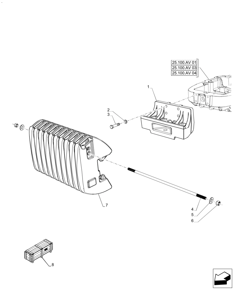 Схема запчастей Case IH FARMALL 120A - (39.140.AF[04]) - VAR - 334923, 334924, 718139 - FRONT WEIGHT (450KG) (39) - FRAMES AND BALLASTING