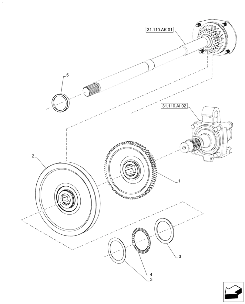 Схема запчастей Case IH FARMALL 110A - (31.114.AT[01]) - VAR - 390844 - PTO 540/1000 RPM, GEAR (31) - IMPLEMENT POWER TAKE OFF