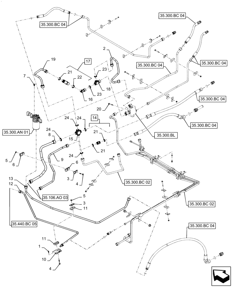 Схема запчастей Case IH 9240 - (35.300.BC[03]) - HYDRAULIC SYSTEM, ENGINE 16L (35) - HYDRAULIC SYSTEMS