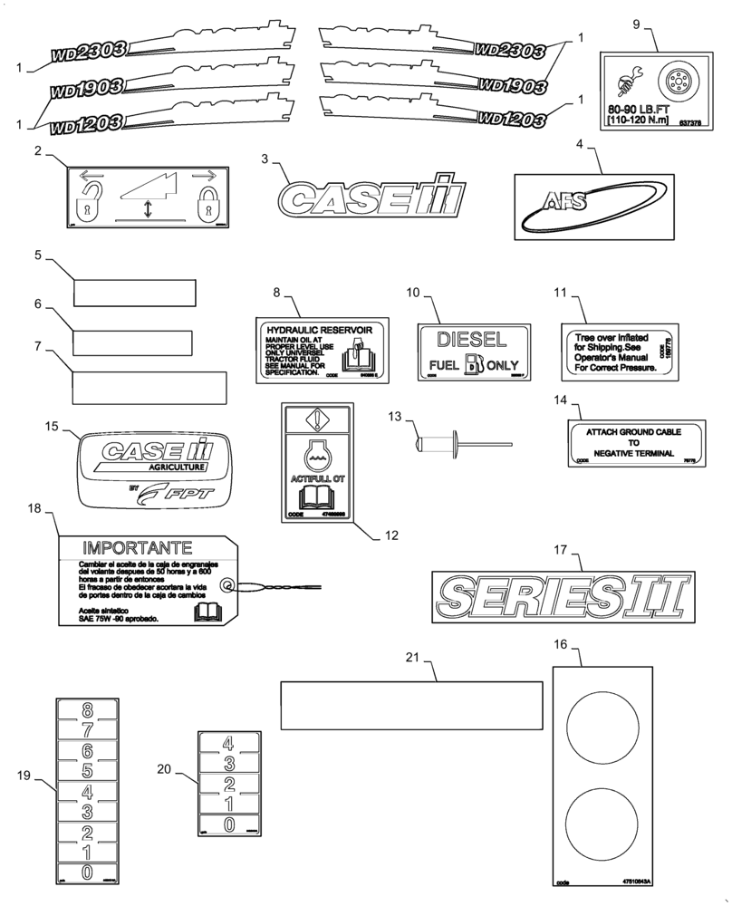 Схема запчастей Case IH WD1903 - (90.108.AD) - DECALS, IDENTITY PLATE (90) - PLATFORM, CAB, BODYWORK AND DECALS