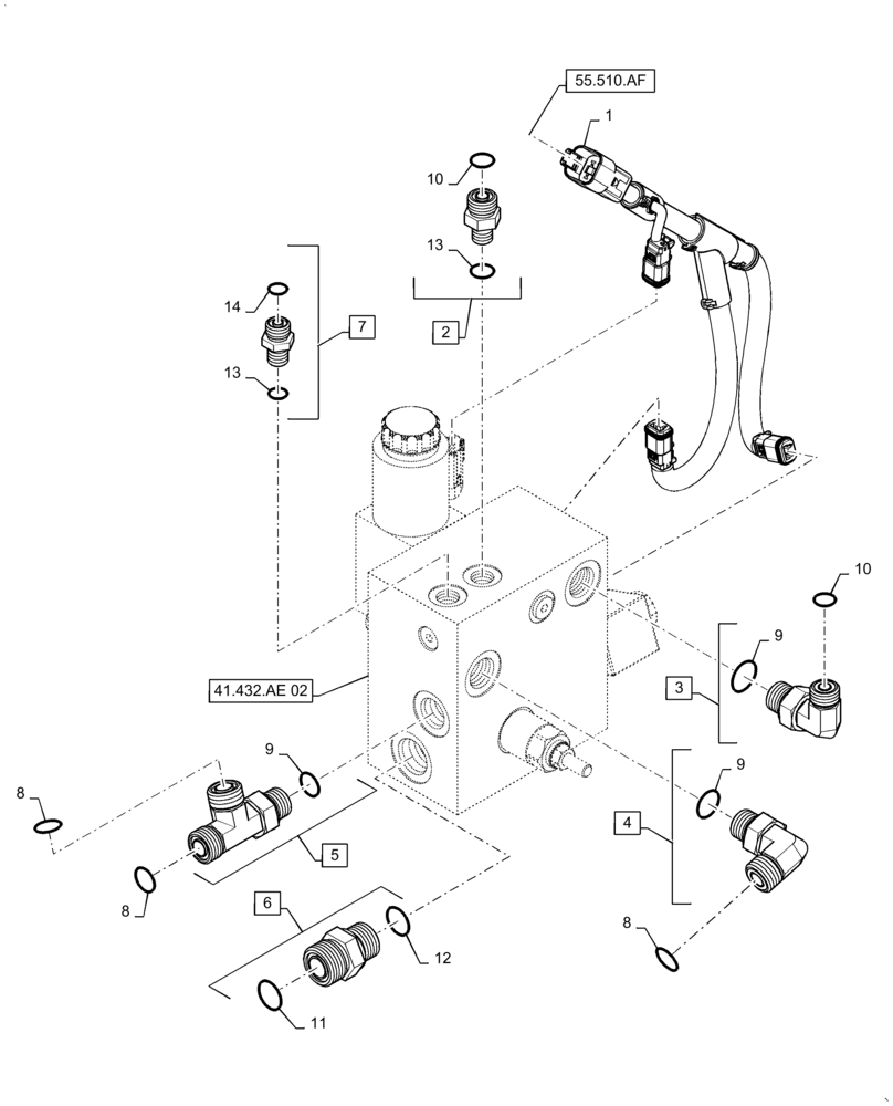 Схема запчастей Case IH 7230 - (41.432.AE[01]) - VAR - 722968, 425111, 425286 - AUTOGUIDANCE, HYDRAULIC VALVE (41) - STEERING