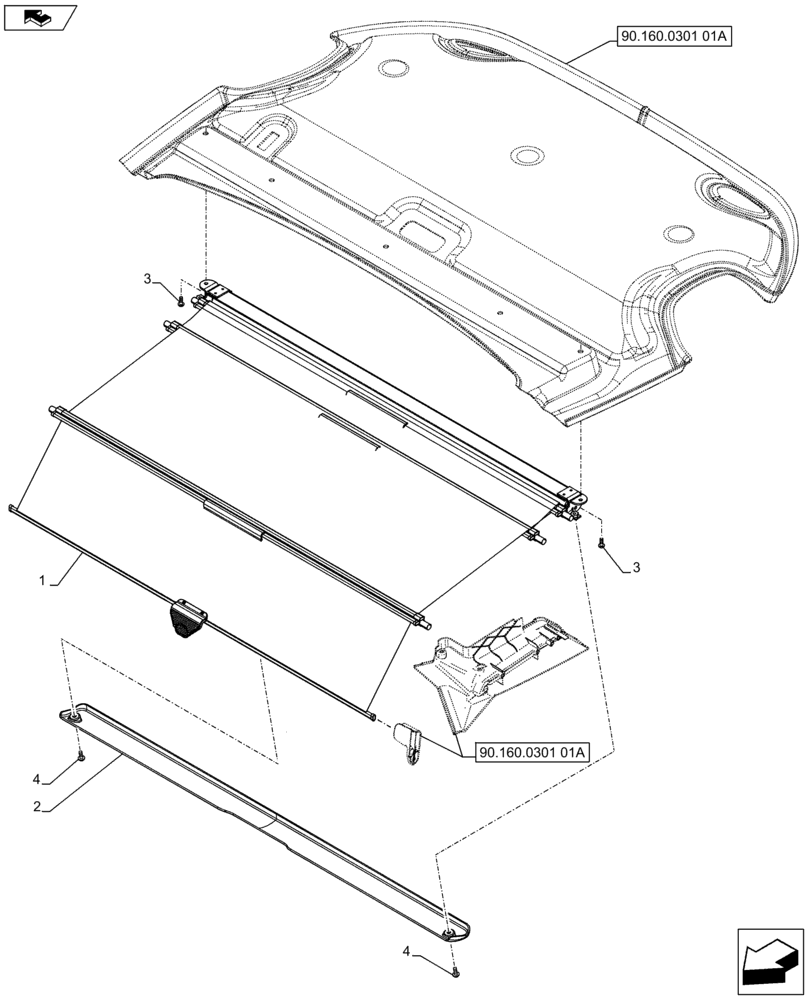 Схема запчастей Case IH FARMALL 65C - (88.120.0501[01A]) - CAB WITH HIGH VISIBILITY PANEL - FRONT SUN CURTAIN (VAR.333606 / 743574; VAR.336606-339606) - BEGIN YR 06-DEC-2012 (88) - ACCESSORIES