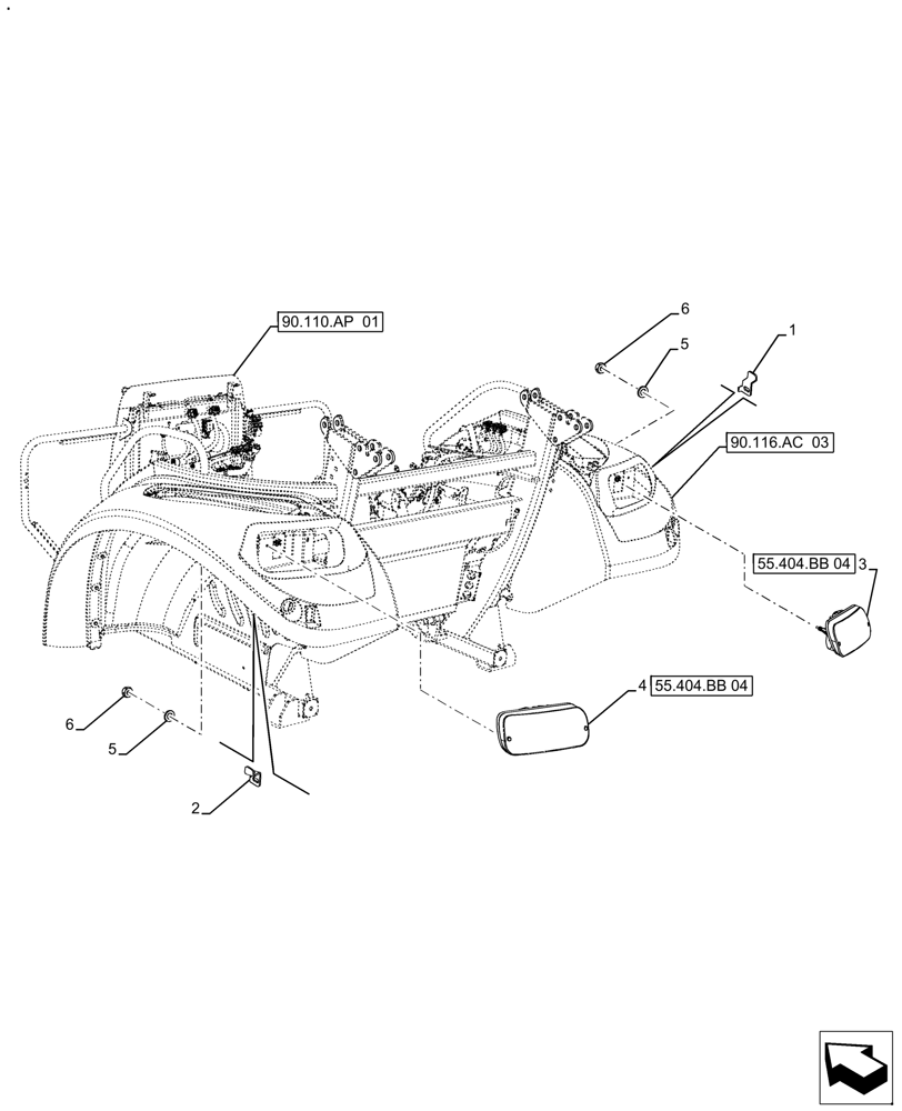 Схема запчастей Case IH FARMALL 140A - (55.404.BB[01]) - VAR - 391610, 393315 - INDICATOR LIGHT, REAR LIGHT (55) - ELECTRICAL SYSTEMS