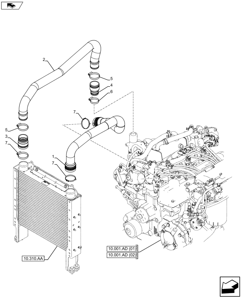 Схема запчастей Case IH FARMALL 115U - (10.310.AB) - VAR - 336816, 390174 - INTERCOOLER, PIPE, LINE (10) - ENGINE