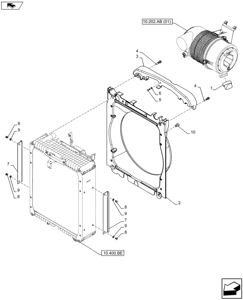 Схема запчастей Case IH FARMALL 115U - (10.400.BF[02]) - VAR - 330200, 390200 - RADIATOR FAN SHROUD (10) - ENGINE