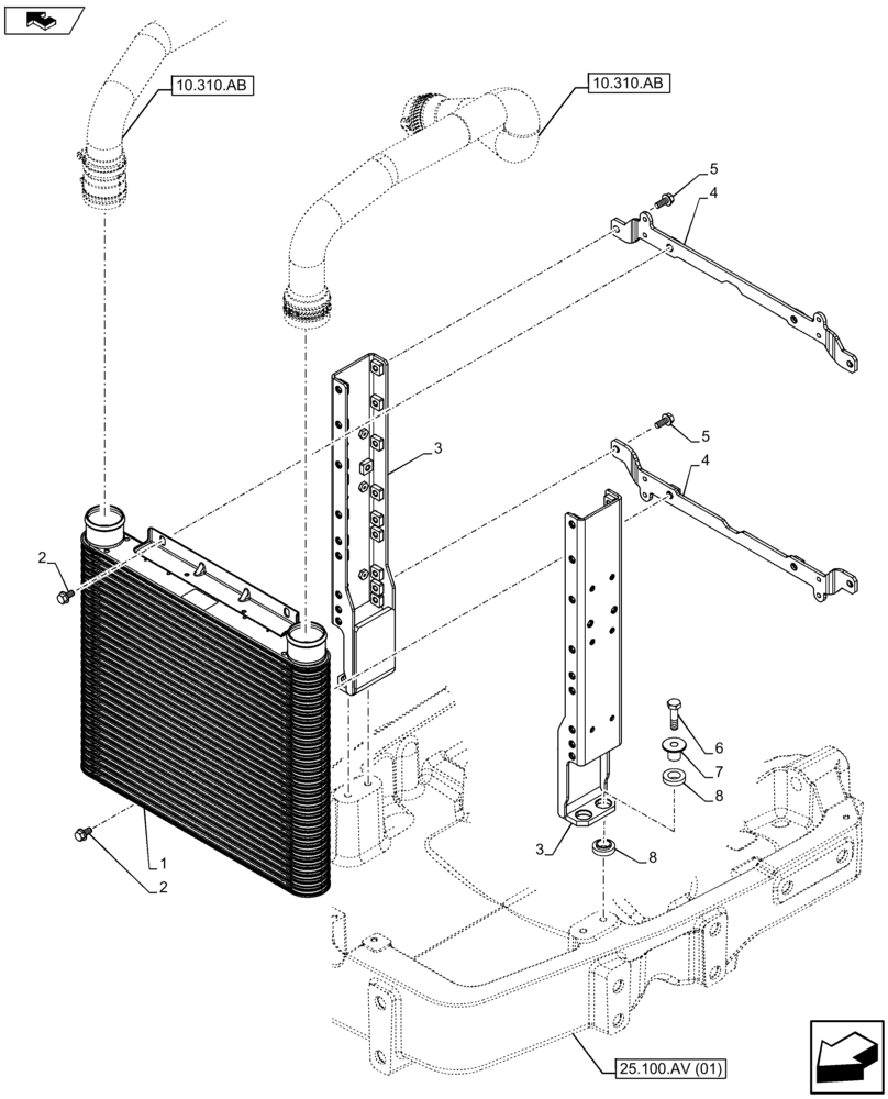 Схема запчастей Case IH FARMALL 115U - (10.310.AA) - VAR - 336816, 390174 - INTERCOOLER, SUPPORT (10) - ENGINE