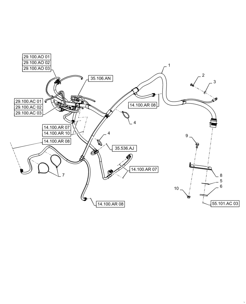 Схема запчастей Case IH 8240 - (55.101.AA[01]) - WIRE HARNESS, PTO (55) - ELECTRICAL SYSTEMS