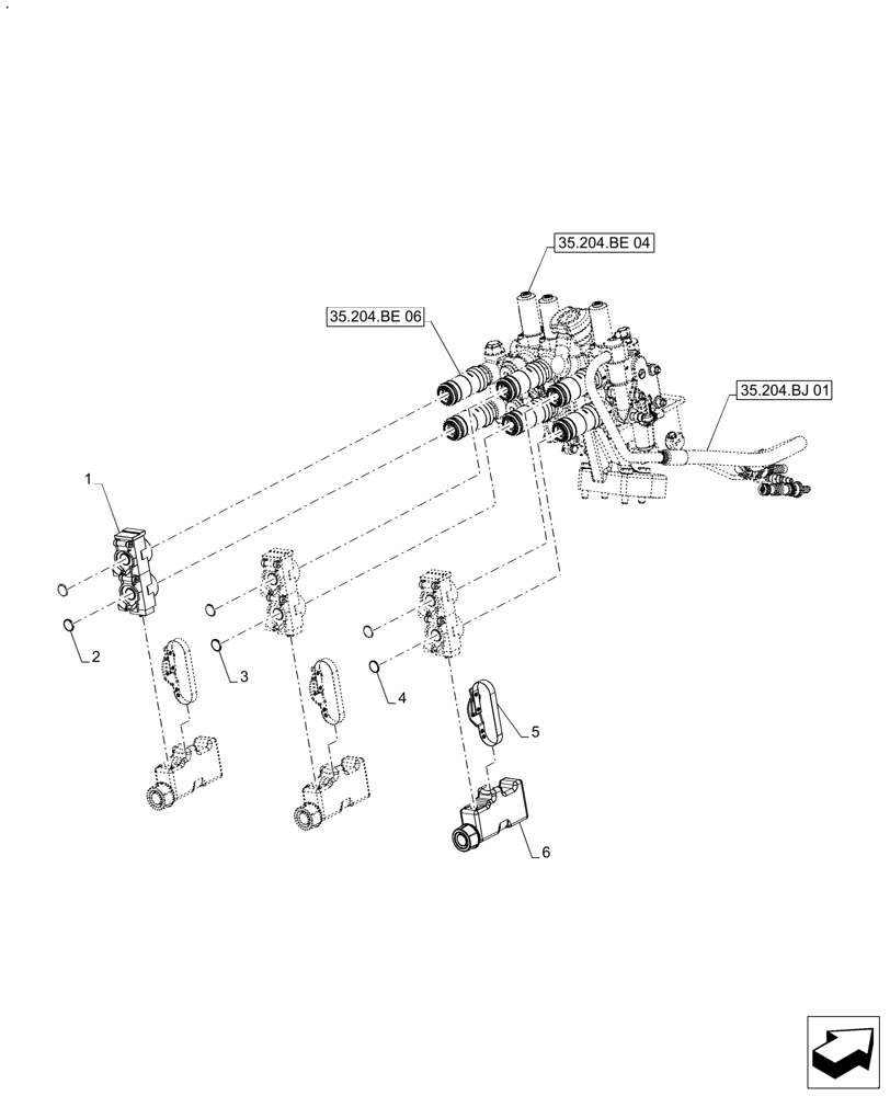 Схема запчастей Case IH FARMALL 130A - (35.204.BE[05]) - VAR - 334195 - 3 REMOTE CONTROL VALVES (35) - HYDRAULIC SYSTEMS