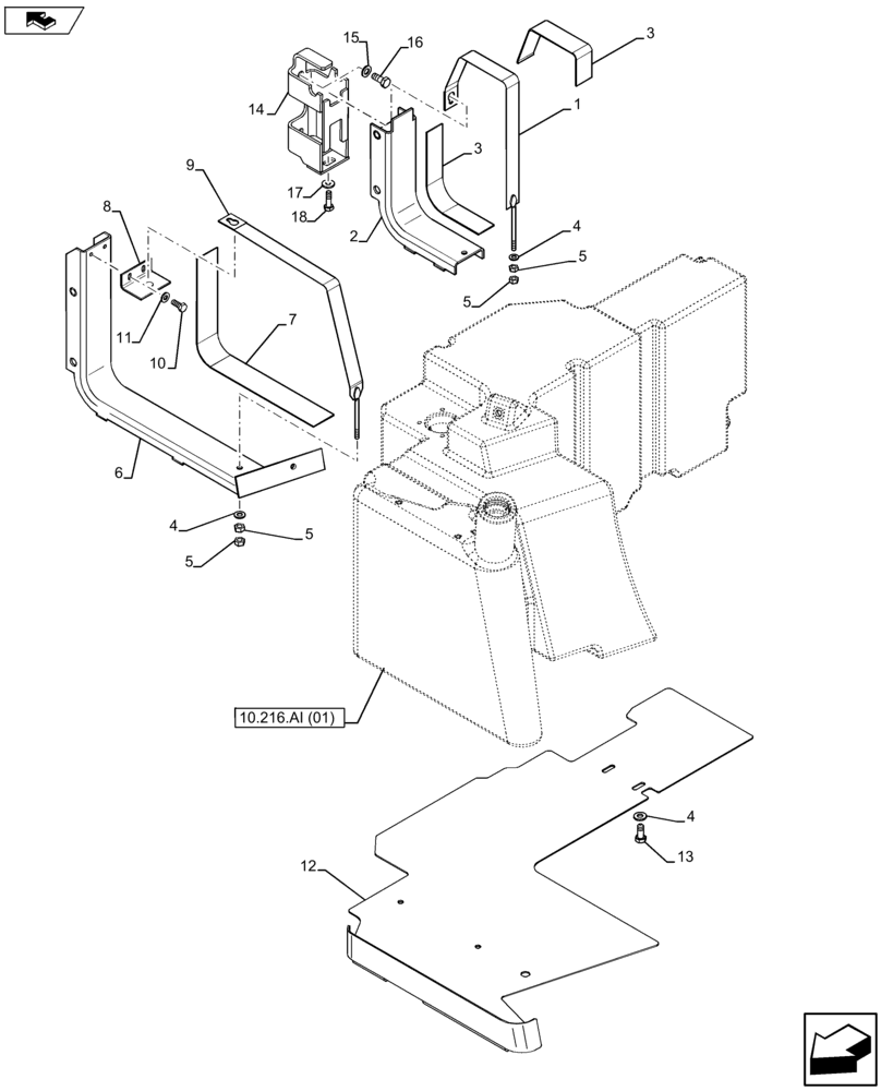 Схема запчастей Case IH FARMALL 115U - (10.216.AI[02]) - VAR - 330142 - FUEL TANK, SUPPORT (10) - ENGINE