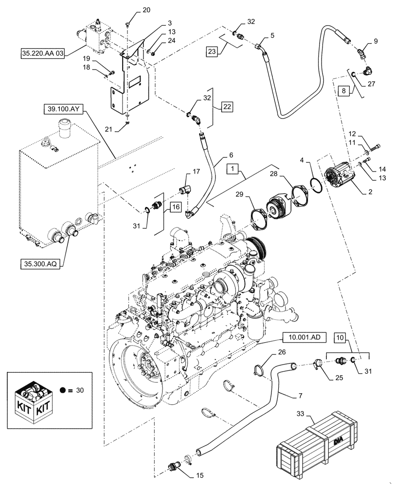 Схема запчастей Case IH WD2304 - (35.220.AA[01]) - AUXILIARY HYDRAULIC DRIVE, 6 CYLINDER (35) - HYDRAULIC SYSTEMS