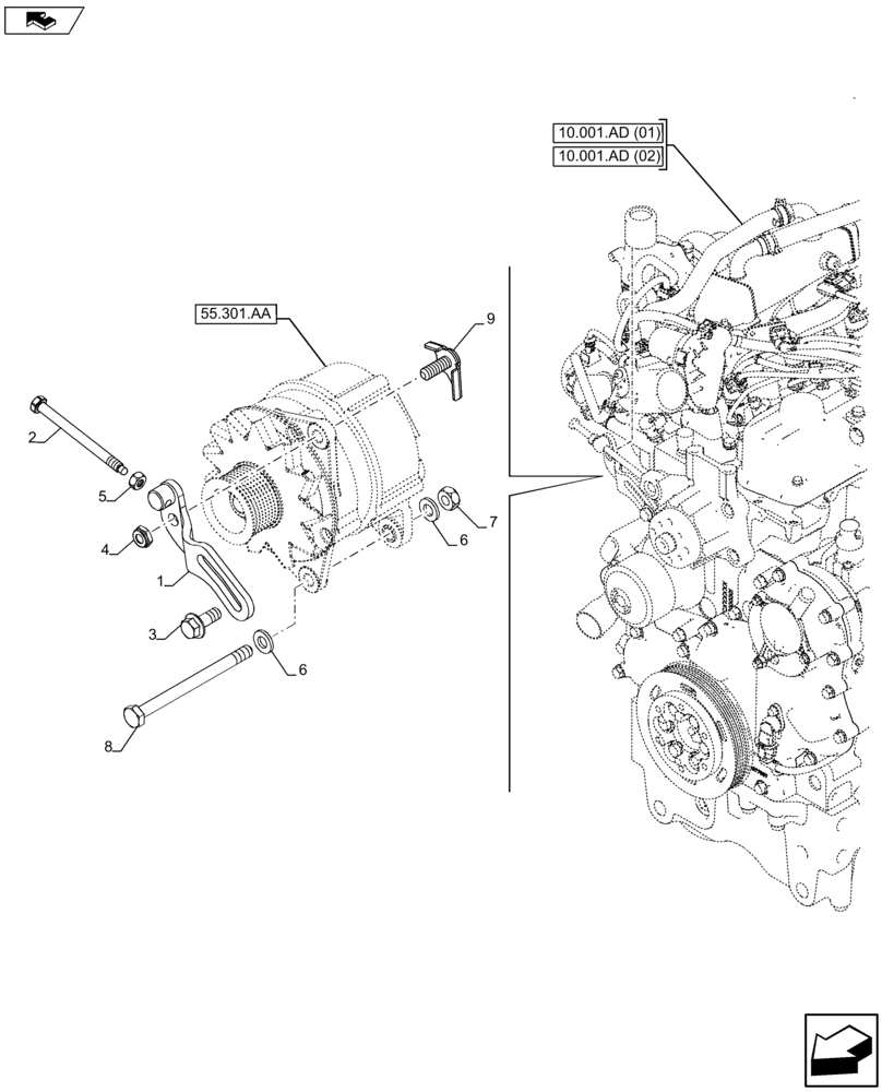 Схема запчастей Case IH FARMALL 105U - (55.301.AB) - VAR - 391192 - ALTERNATOR, SUPPORT (55) - ELECTRICAL SYSTEMS