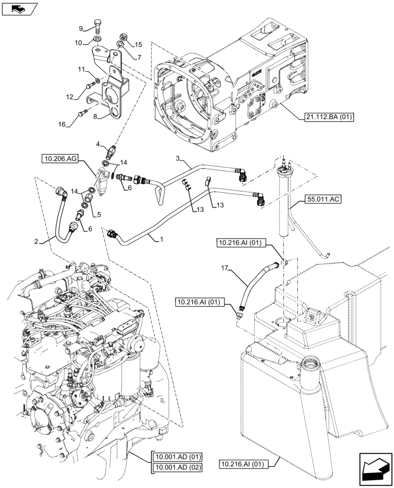 Схема запчастей Case IH FARMALL 115U - (10.216.BA) - VAR - 330142 - FUEL LINE (10) - ENGINE