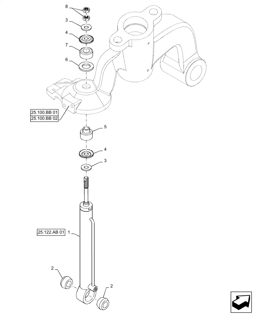 Схема запчастей Case IH PATRIOT 3340 - (25.122.AD[02]) - ACTIVE SUSPENSION, CYLINDER MOUNTING (25) - FRONT AXLE SYSTEM