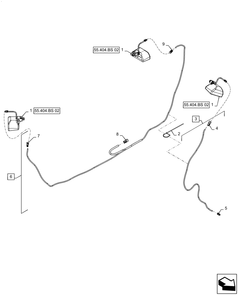 Схема запчастей Case IH PATRIOT 3240 - (55.404.BS[01]) - MID SHIP LIGHTING ASSEMBLY (55) - ELECTRICAL SYSTEMS