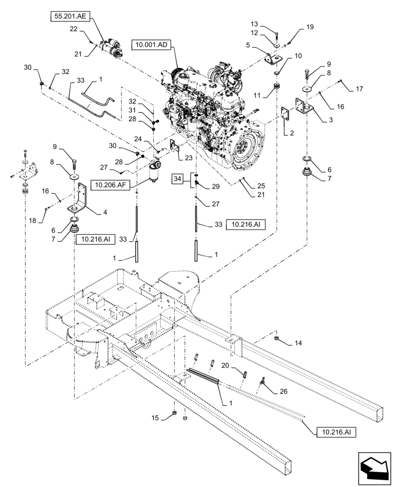 Схема запчастей Case IH WD2104 - (10.001.AK) - ENGINE MOUNT, 6 CYLINDER (10) - ENGINE