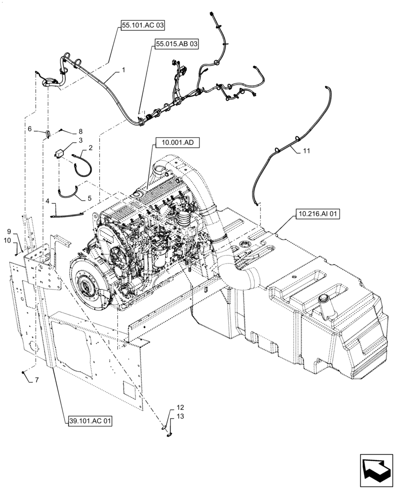 Схема запчастей Case IH 7240 - (55.015.AB[01]) - WIRE HARNESS, ENGINE (55) - ELECTRICAL SYSTEMS