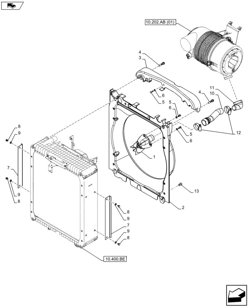 Схема запчастей Case IH FARMALL 115U - (10.400.BF[01]) - VAR - 330200, 390200 - RADIATOR FAN SHROUD (10) - ENGINE