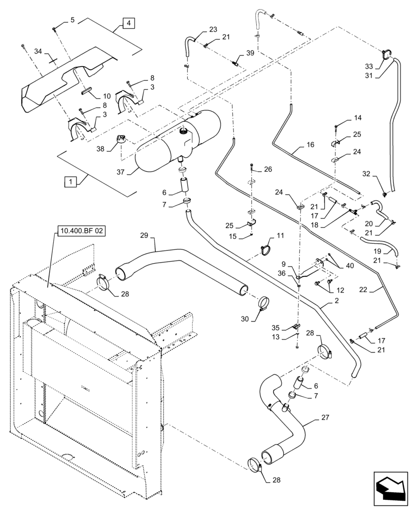 Схема запчастей Case IH 9240 - (10.400.AK[03]) - COOLING SYSTEM LINE, COOLANT EXPANSION RESERVOIR (10) - ENGINE