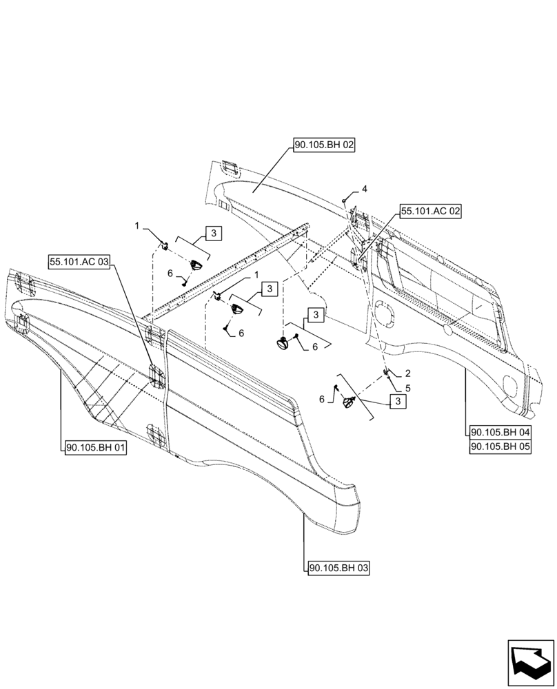 Схема запчастей Case IH 7240 - (55.101.AC[06]) - WORK LAMP, FRAME (55) - ELECTRICAL SYSTEMS