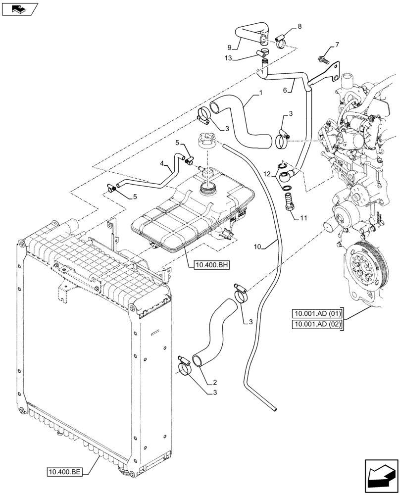 Схема запчастей Case IH FARMALL 115U - (10.400.AY) - VAR - 330200, 390200 - RADIATOR & HOSE (10) - ENGINE