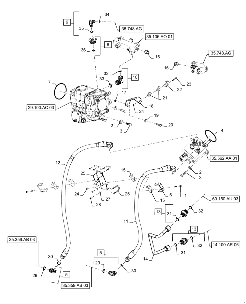 Схема запчастей Case IH 8240 - (35.780.AD[01]) - VAR - 425465, 425361 - FIXED, FEEDER, HEADER, HYDRAULIC MOTOR, DRIVE (35) - HYDRAULIC SYSTEMS