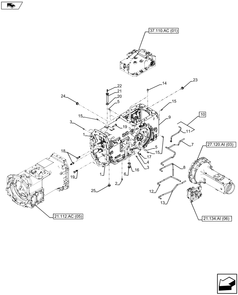 Схема запчастей Case IH FARMALL 105U - (21.120.AB[04]) - VAR - 334115, 334117 - GEARBOX HOUSING (21) - TRANSMISSION