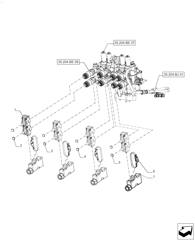 Схема запчастей Case IH FARMALL 120A - (35.204.BE[08]) - VAR - 336107 - 4 REMOTE CONTROL VALVES (35) - HYDRAULIC SYSTEMS