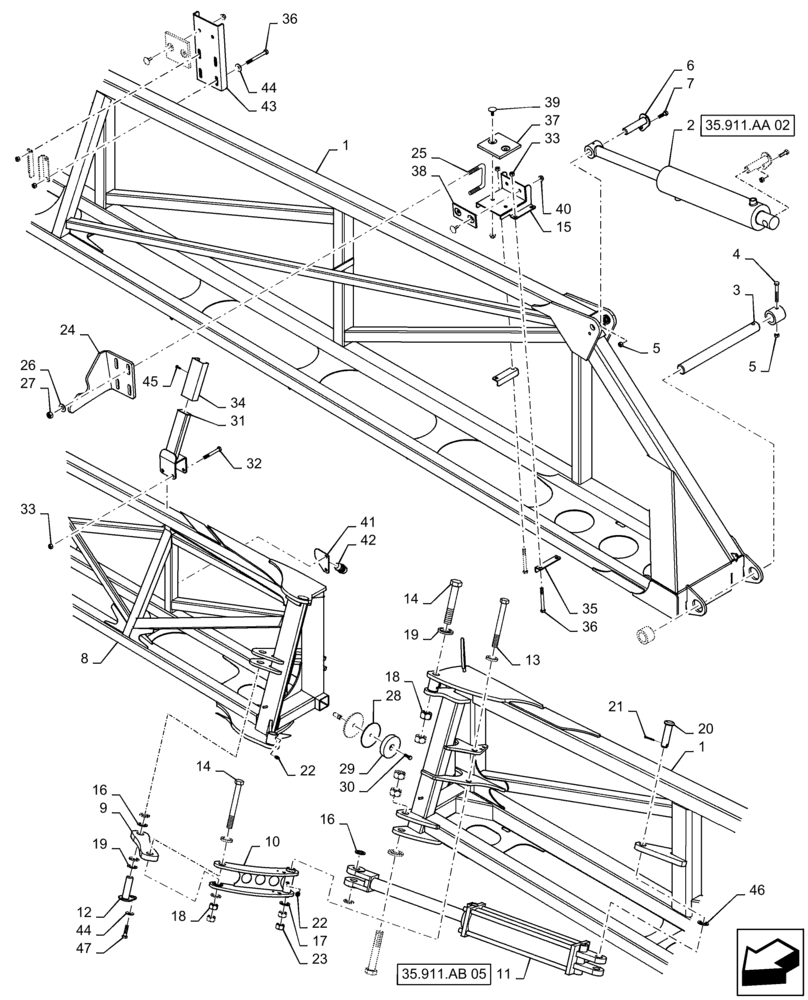 Схема запчастей Case IH PATRIOT 4440 - (39.130.AB[13]) - RH INNER AND MID BOOM,120 BOOM, BSN YGT044001 (39) - FRAMES AND BALLASTING