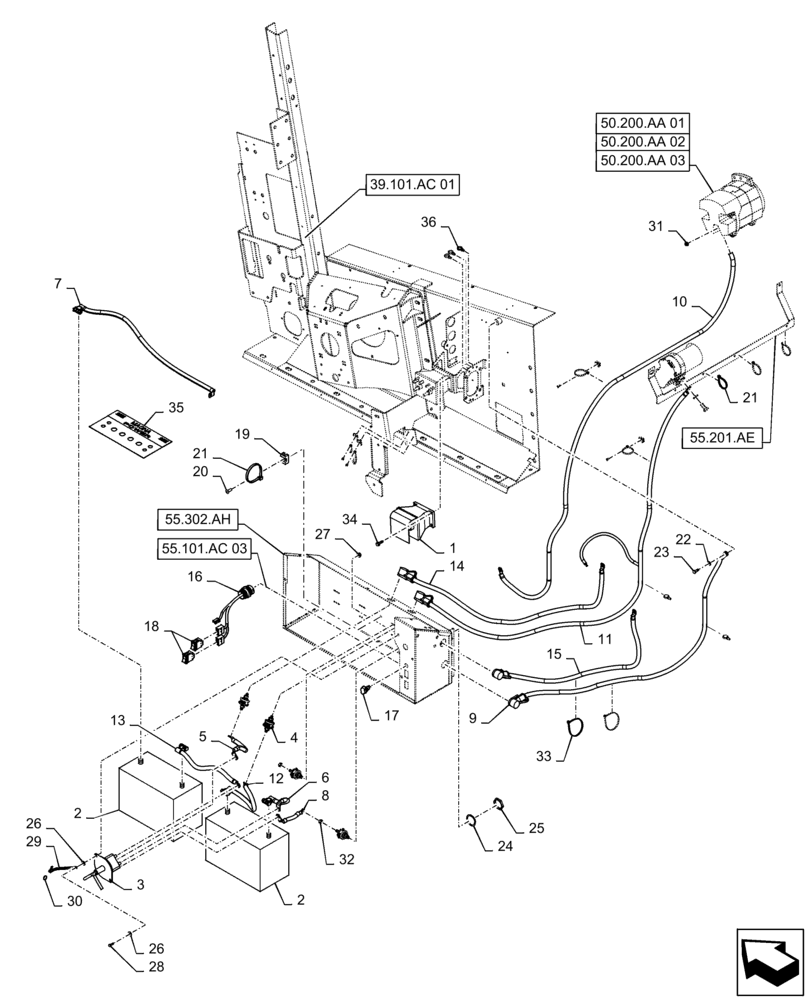 Схема запчастей Case IH 9240 - (55.302.AX) - WIRE HARNESS, BATTERY - CABLES (55) - ELECTRICAL SYSTEMS