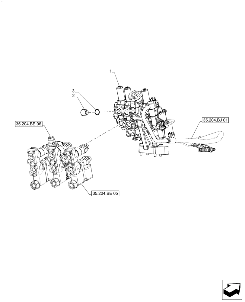 Схема запчастей Case IH FARMALL 120A - (35.204.BE[04]) - VAR - 334195 - 3 REMOTE CONTROL VALVES (35) - HYDRAULIC SYSTEMS