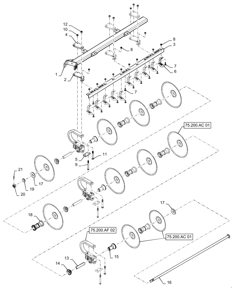 Схема запчастей Case IH TRUE-TANDEM 345 - (75.200.AE[32]) - RIGHT REAR WING-CUSHION GANG WITH 9 IN. SPACING (75) - SOIL PREPARATION