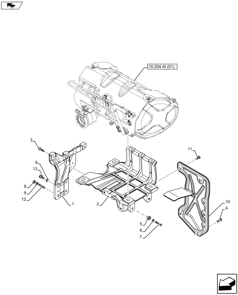 Схема запчастей Case IH FARMALL 115U - (10.254.AD[02]) - VAR - 336816, 390174 - MUFFLER, SUPPORT (10) - ENGINE