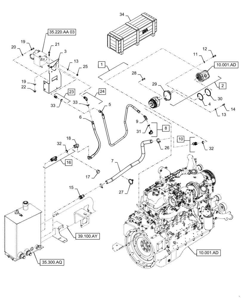 Схема запчастей Case IH WD1904 - (35.220.AA[02]) - AUXILIARY HYDRAULIC DRIVE, MERGER (35) - HYDRAULIC SYSTEMS