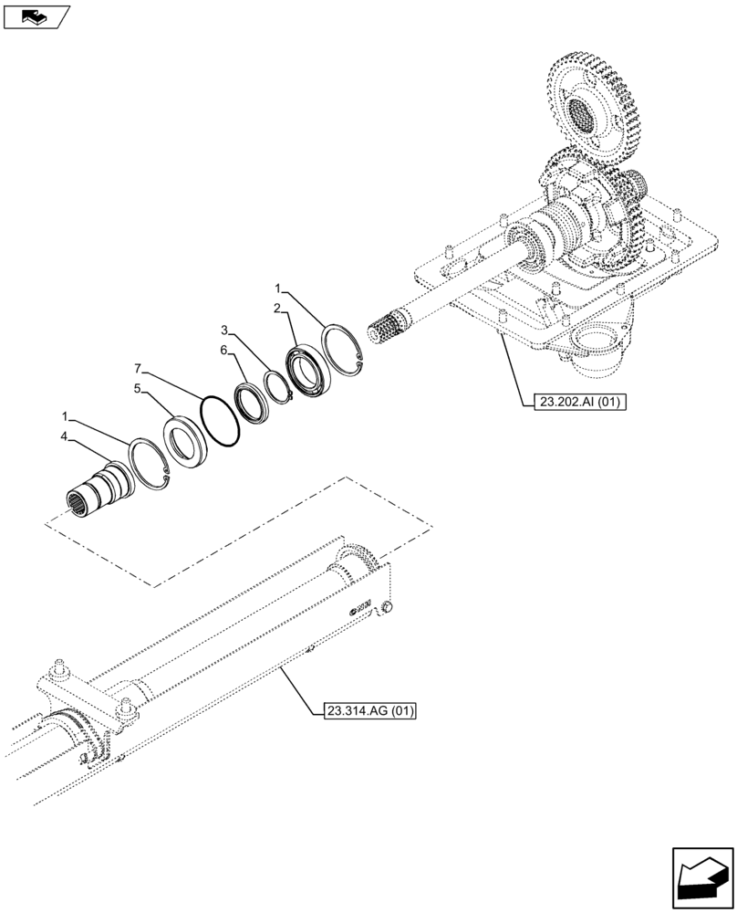 Схема запчастей Case IH FARMALL 105U - (23.314.AE[01]) - VAR - 330308 - HOUSING RELAY GEARING (23) - FOUR WHEEL DRIVE SYSTEM