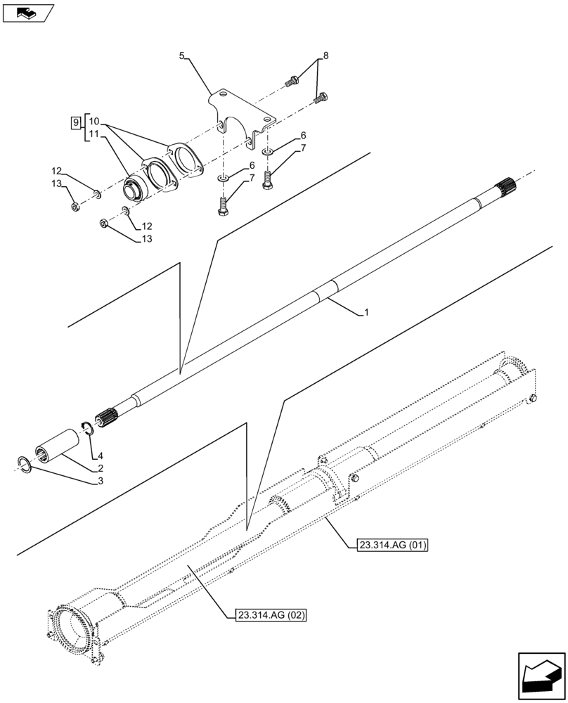 Схема запчастей Case IH FARMALL 115U - (23.202.AD[02]) - VAR - 390448 - TRASMISSION SHAFT TO FRONT AXLE - WATERPROOF (23) - FOUR WHEEL DRIVE SYSTEM