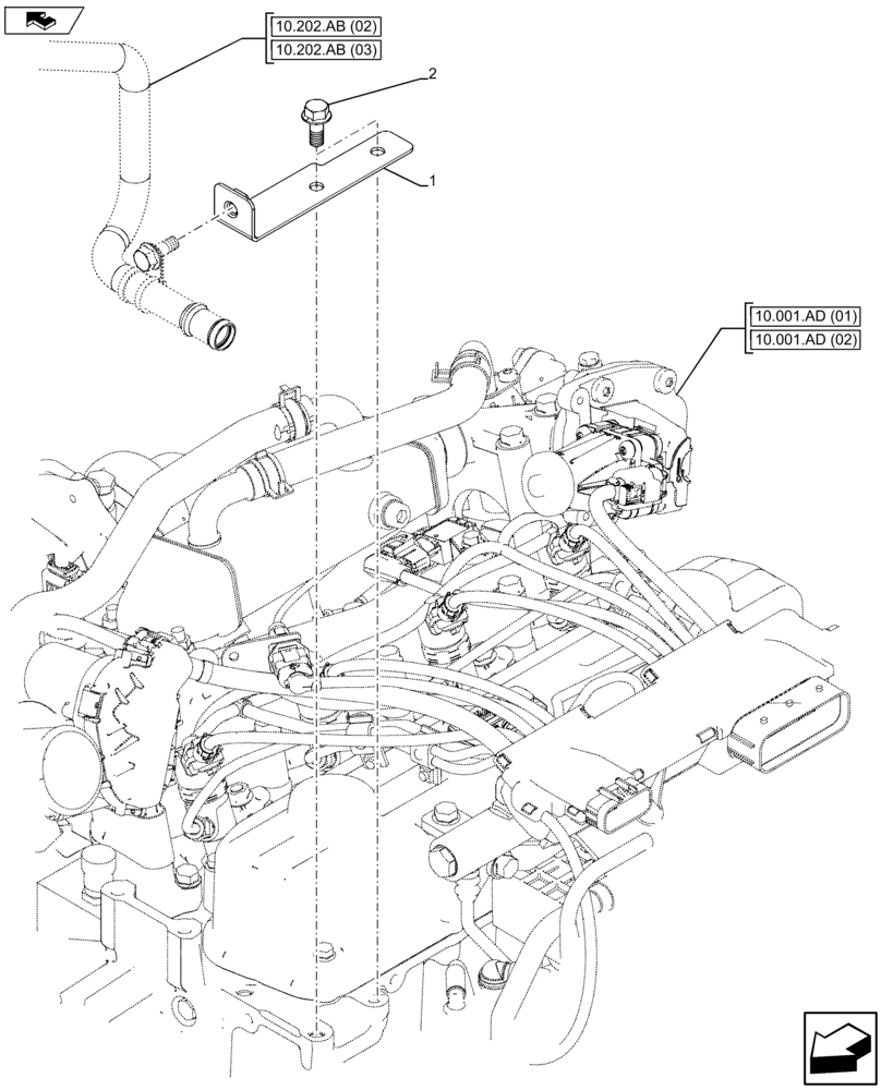 Схема запчастей Case IH FARMALL 115U - (10.202.AB[03]) - VAR - 390335 - BRACKET TO FIX PIPE BLOW-BY (10) - ENGINE