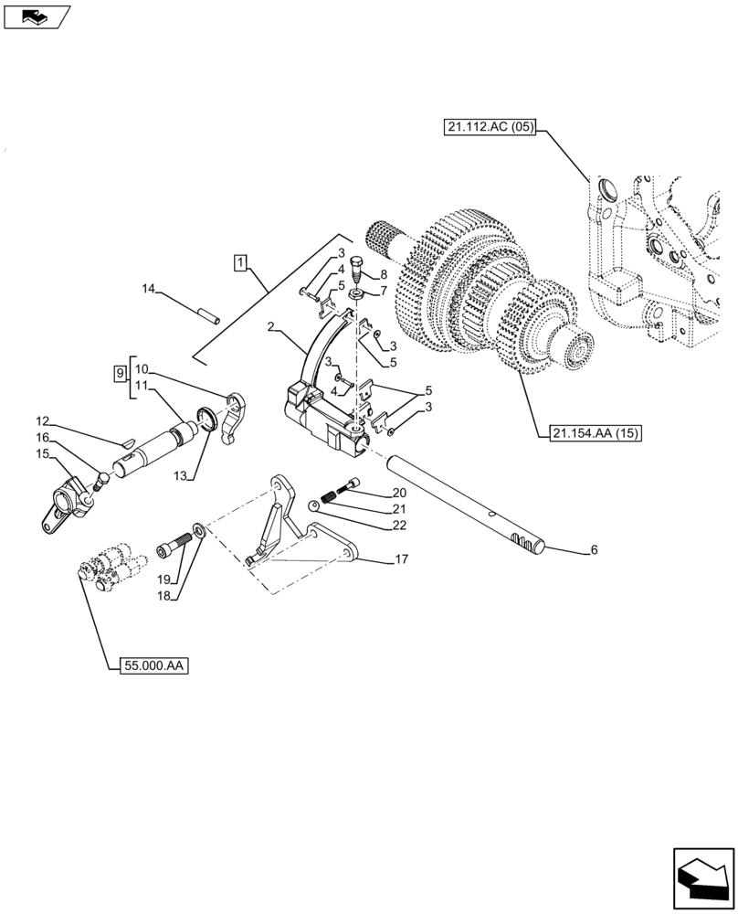 Схема запчастей Case IH FARMALL 105U - (21.154.AA[19]) - VAR - 334115, 334117 - CENTRAL REDUCTION GEAR, CONTROLS (21) - TRANSMISSION