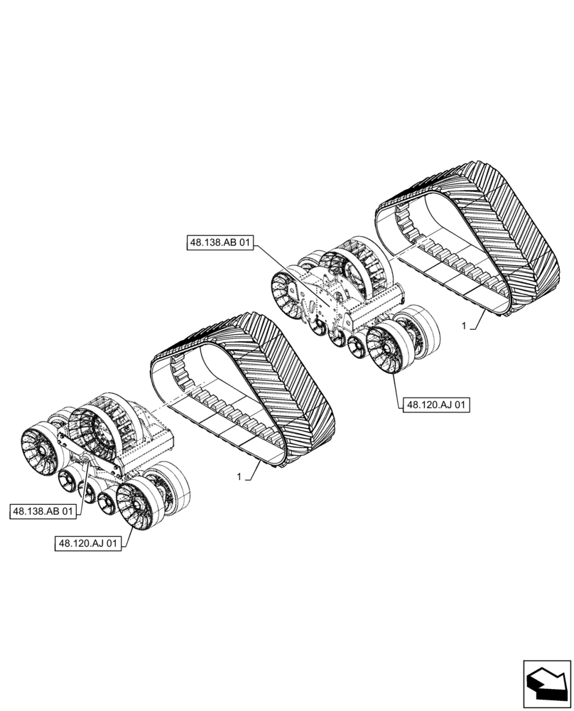 Схема запчастей Case IH 7240 - (48.100.AE[01]) - VAR - 415219, 415306 - TRACK ASSY (48) - TRACKS & TRACK SUSPENSION