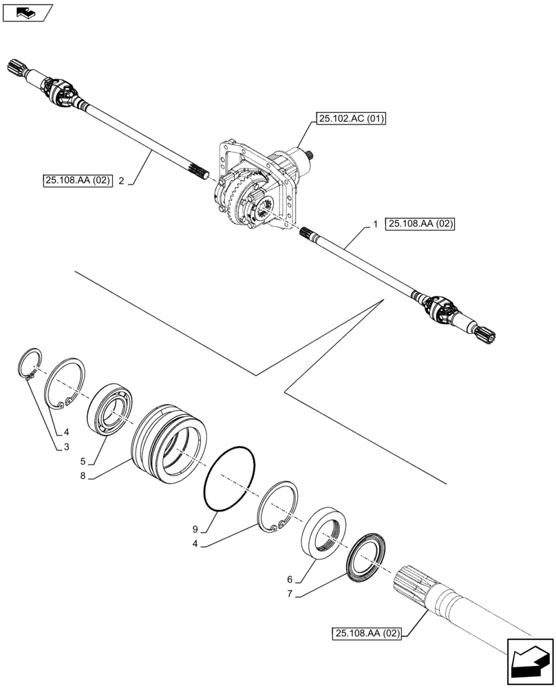 Схема запчастей Case IH FARMALL 105U - (25.108.AA[01]) - VAR - 390399 - HALF SHAFT, 4WD FRONT AXLE (25) - FRONT AXLE SYSTEM