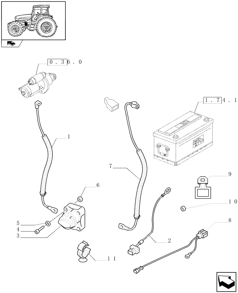 Схема запчастей Case IH FARMALL 95U - (1.75.3/01) - MECHANICAL BATTERY ISOLATOR (VAR.331798) (06) - ELECTRICAL SYSTEMS