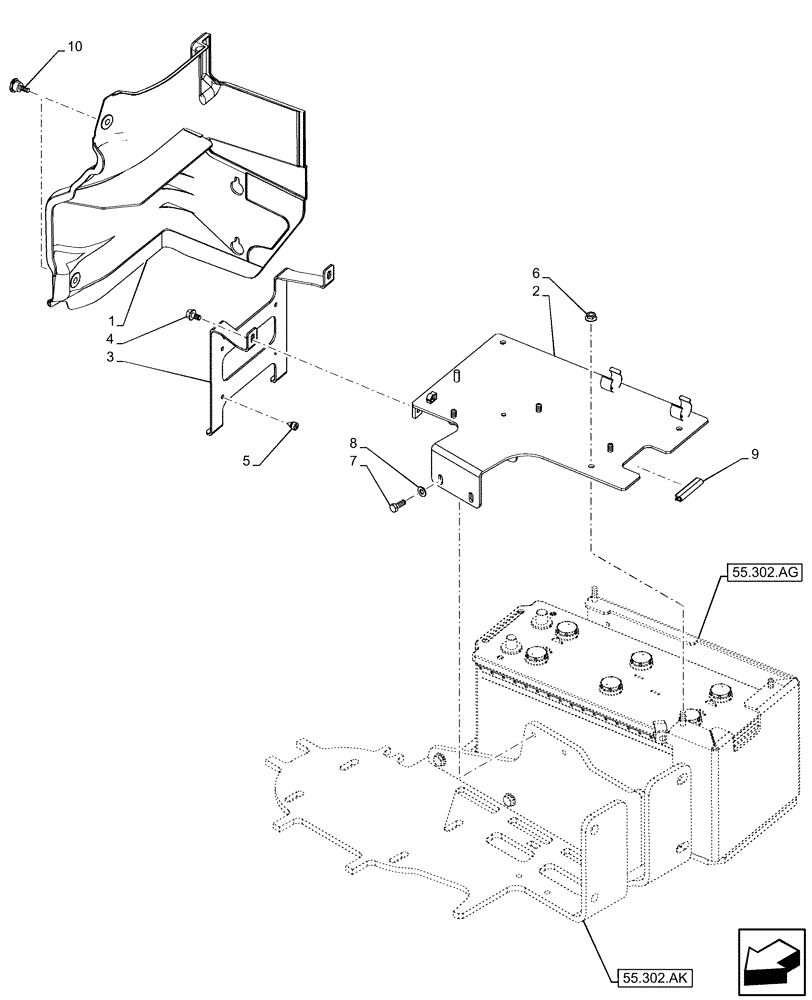 Схема запчастей Case IH FARMALL 110C - (55.302.AH) - VAR - 336882 - BATTERY, BOX (55) - ELECTRICAL SYSTEMS